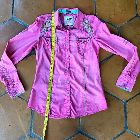 Roar Signature Shirt Womens Pink Western Embellished Rhinestone Cowgirl Medium M - Picture 9 of 10